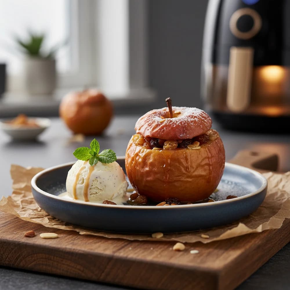 Air Fryer Baked Apple with Cinnamon Marzipan Filling