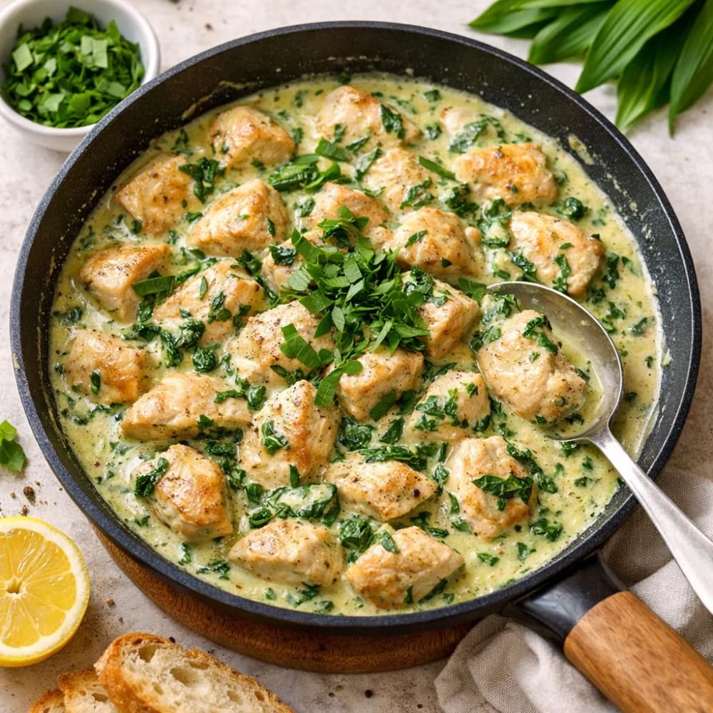 Aromatic Wild Garlic Chicken Skillet with Creamy Sauce