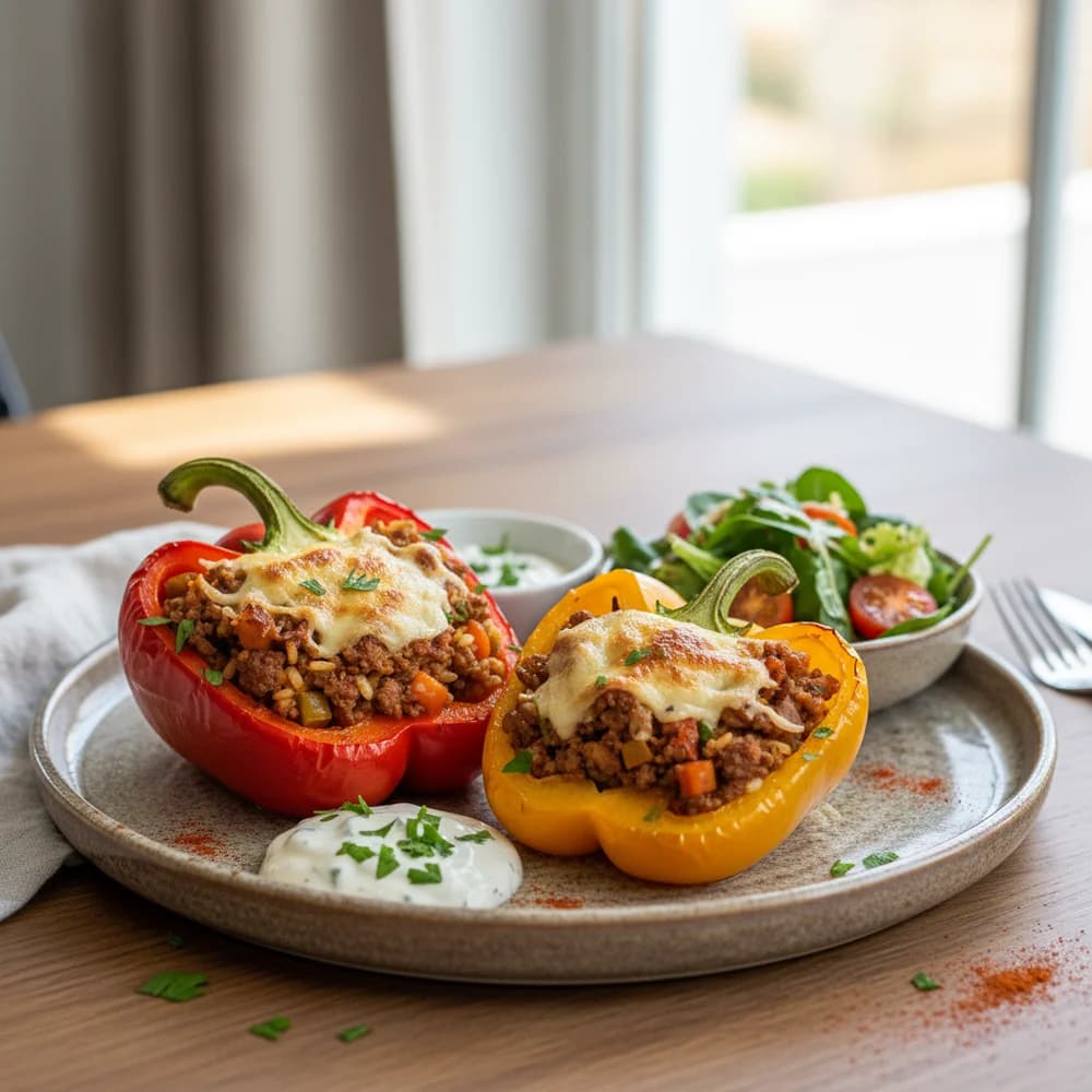 Flavorful Air Fryer Bell Pepper Delight with Ground Meat Filling