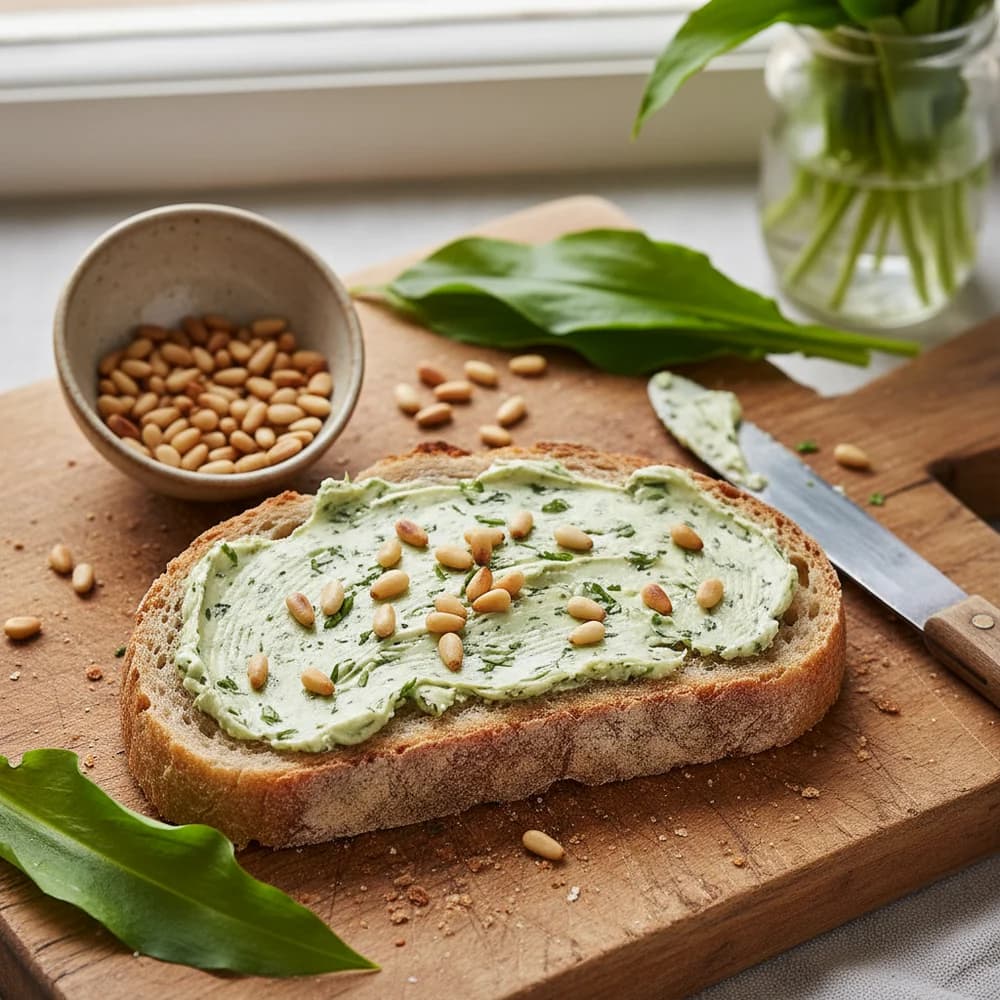 Aromatic Wild Garlic Butter Bread with Toasted Pine Nuts