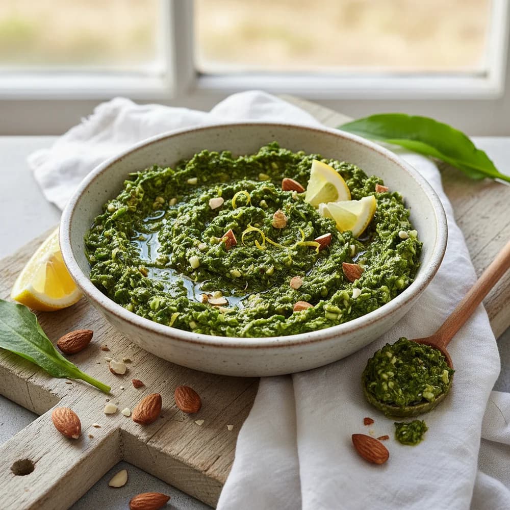 Aromatic Wild Garlic Pesto with Toasted Almonds and Lemon