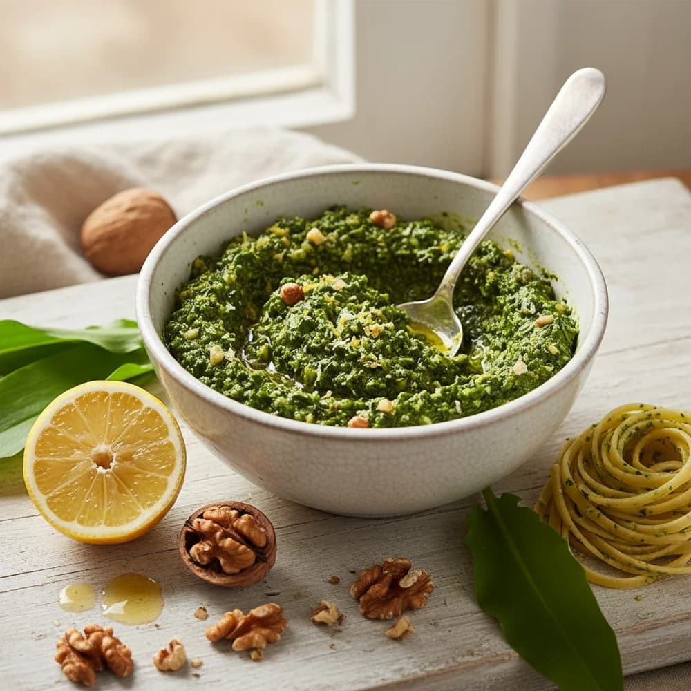 Aromatic Wild Garlic and Walnut Pesto with Lemon