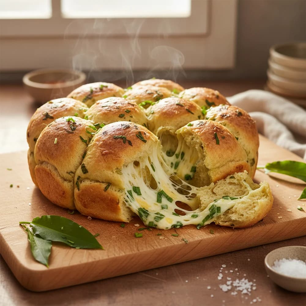 Aromatic Wild Garlic Pull-Apart Bread with Cheesy Core