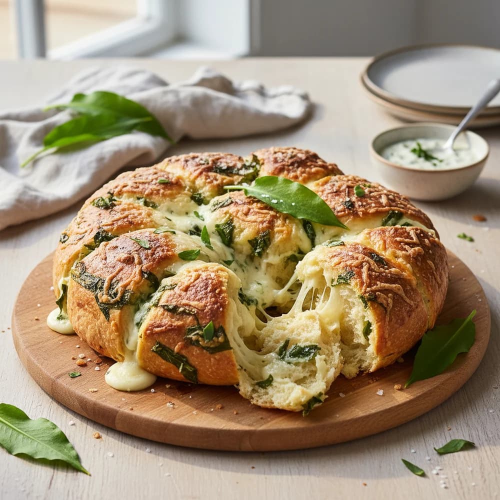Aromatic Wild Garlic Pull-Apart Bread with Cheese Filling