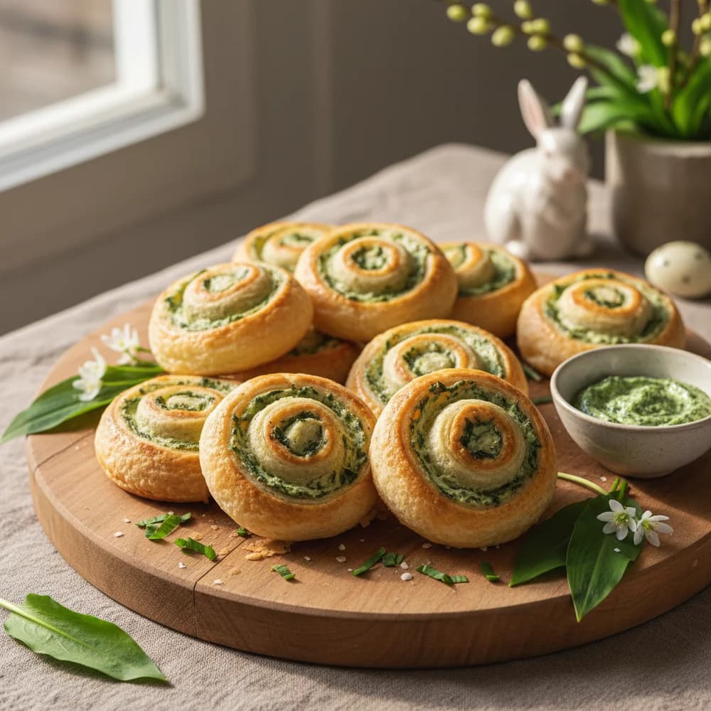 Wild Garlic Cream Cheese Rolls in Puff Pastry