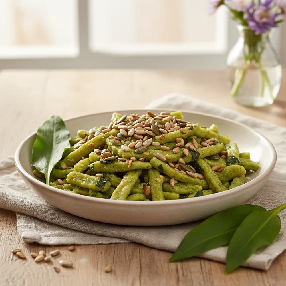 Wild Garlic Spätzle with Brown Butter and Roasted Seeds