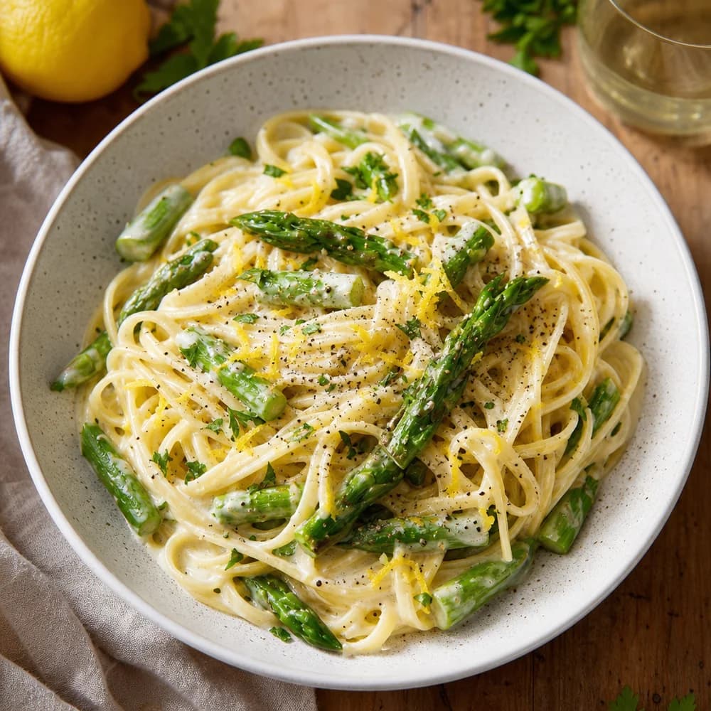 Speedy Asparagus Pasta with Creamy Lemon-Yogurt Sauce