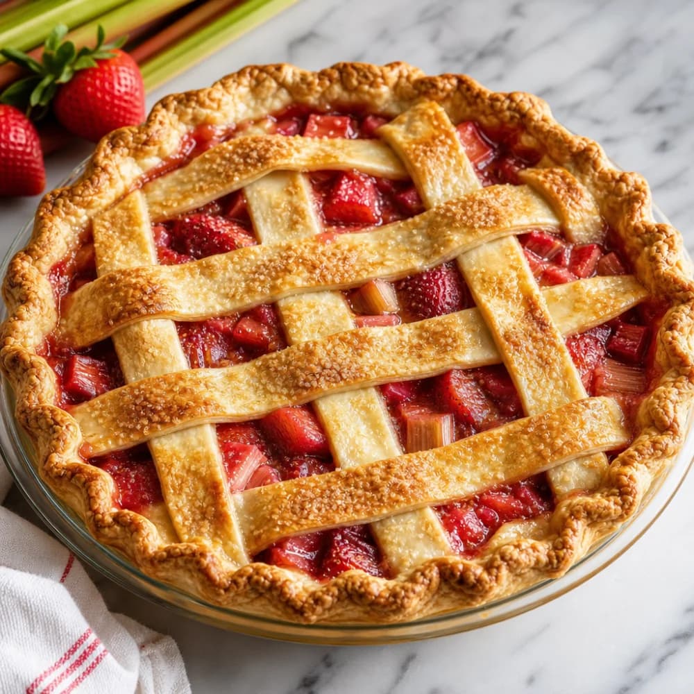 Classic Strawberry Rhubarb Pie with Lattice Crust