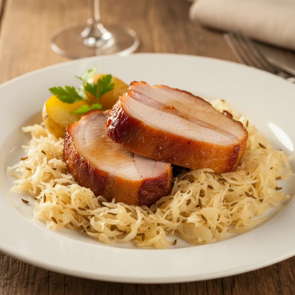 Hearty Smoked Pork Loin with Sauerkraut and Crispy Potatoes