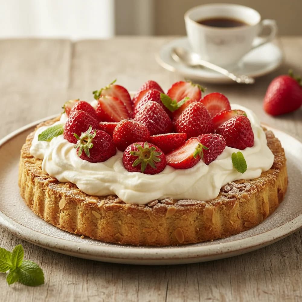 Strawberry Mascarpone Dream on a Crunchy Almond Crust