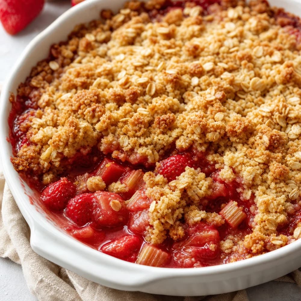 Erdbeer-Rhabarber-Crisp mit Hafer-Streuseln