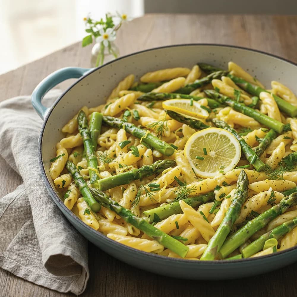 Spring Asparagus Noodle Skillet with Lemon and Herbs