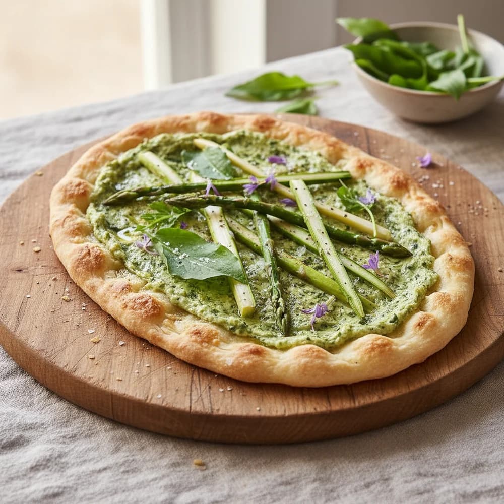 Spring Asparagus Flatbread with Wild Garlic Cream
