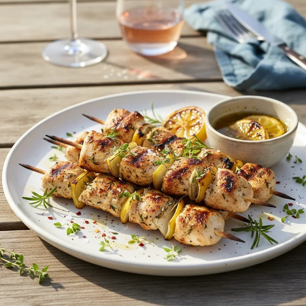 Mediterranean Dream Grilled Chicken Skewers with Herb-Lemon Marinade