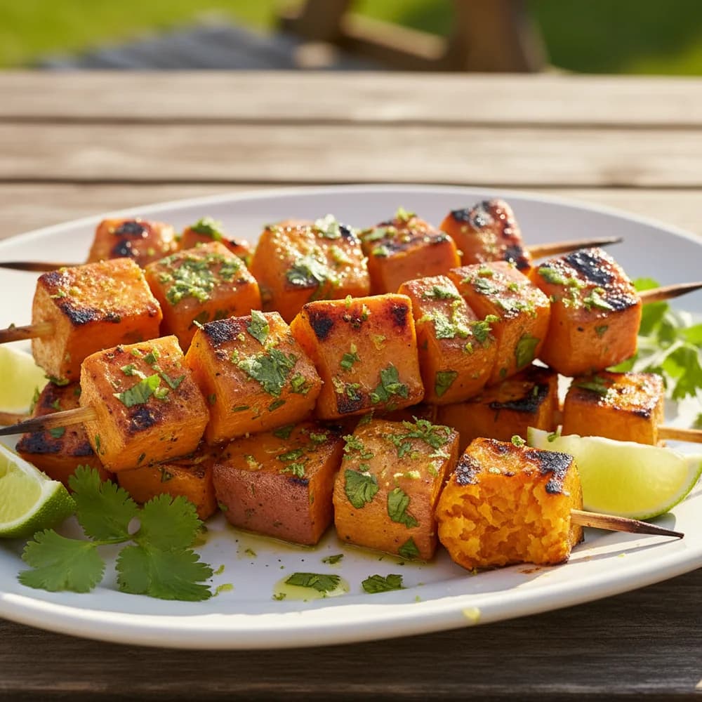 Grilled Sweet Potato Skewers with Lime-Cilantro Marinade
