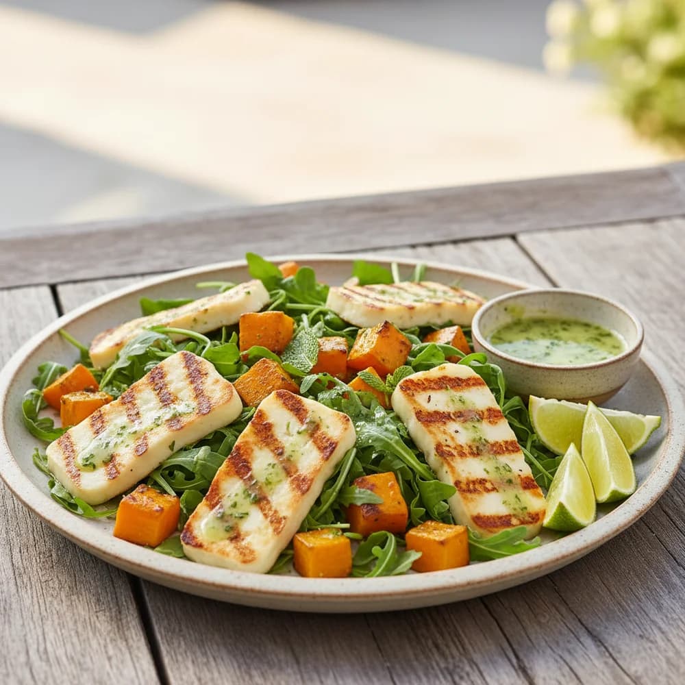 Grilled Halloumi and Pumpkin Salad with Mint-Lime Dressing