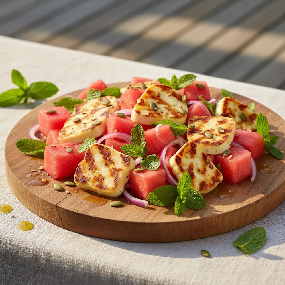 Grilled Halloumi Salad with Watermelon and Mint