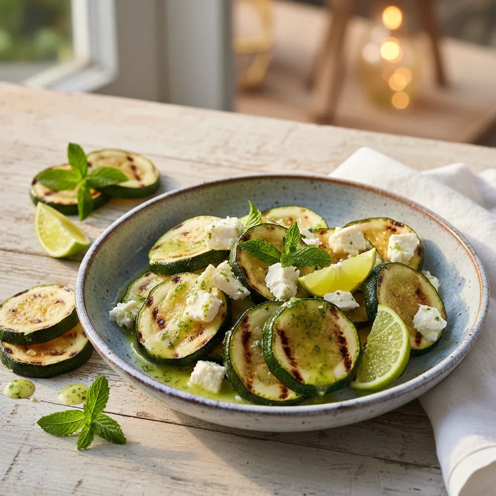 Grilled Zucchini and Feta Salad with Mint-Lime Dressing