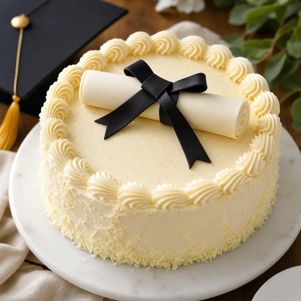 Graduation Gala Vanilla Bean Cake with Diploma Scroll