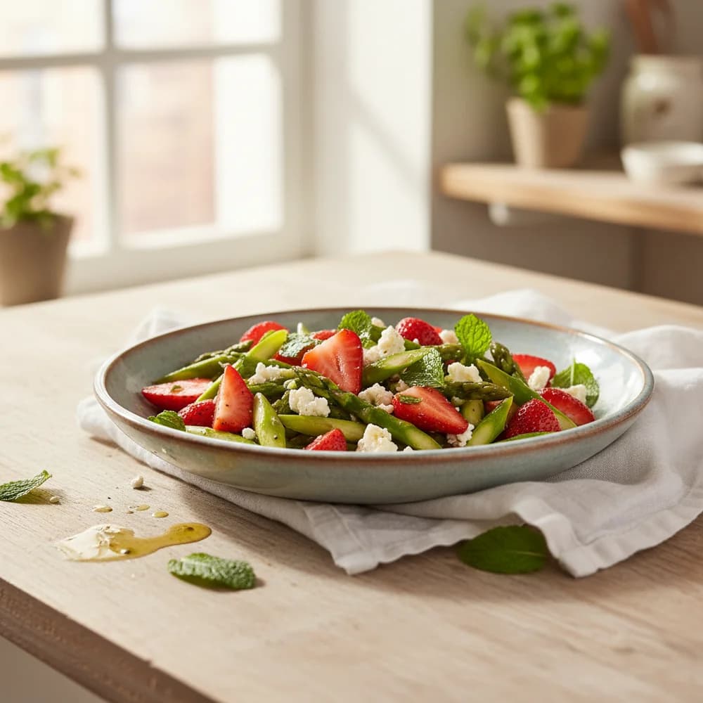 Green Asparagus Salad with Strawberries, Feta, and Mint
