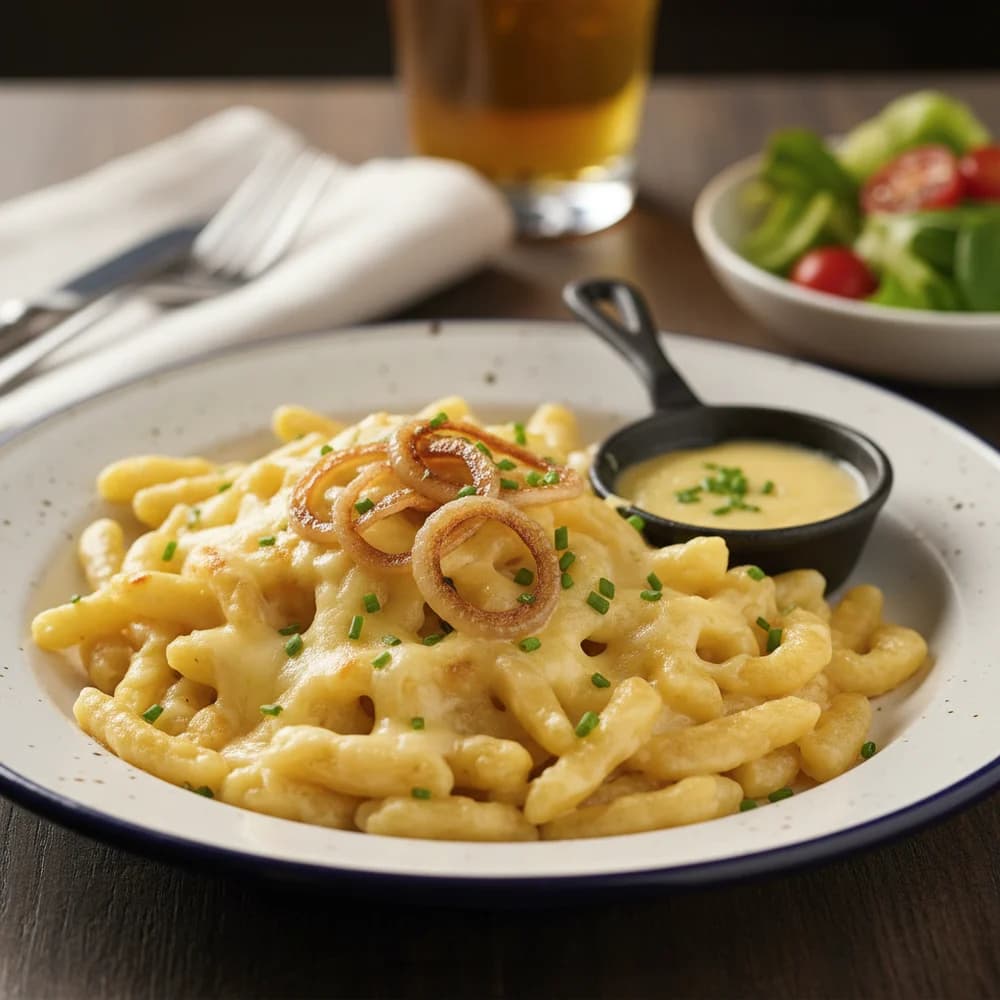Hearty Cheese Spaetzle with Crispy Fried Onions