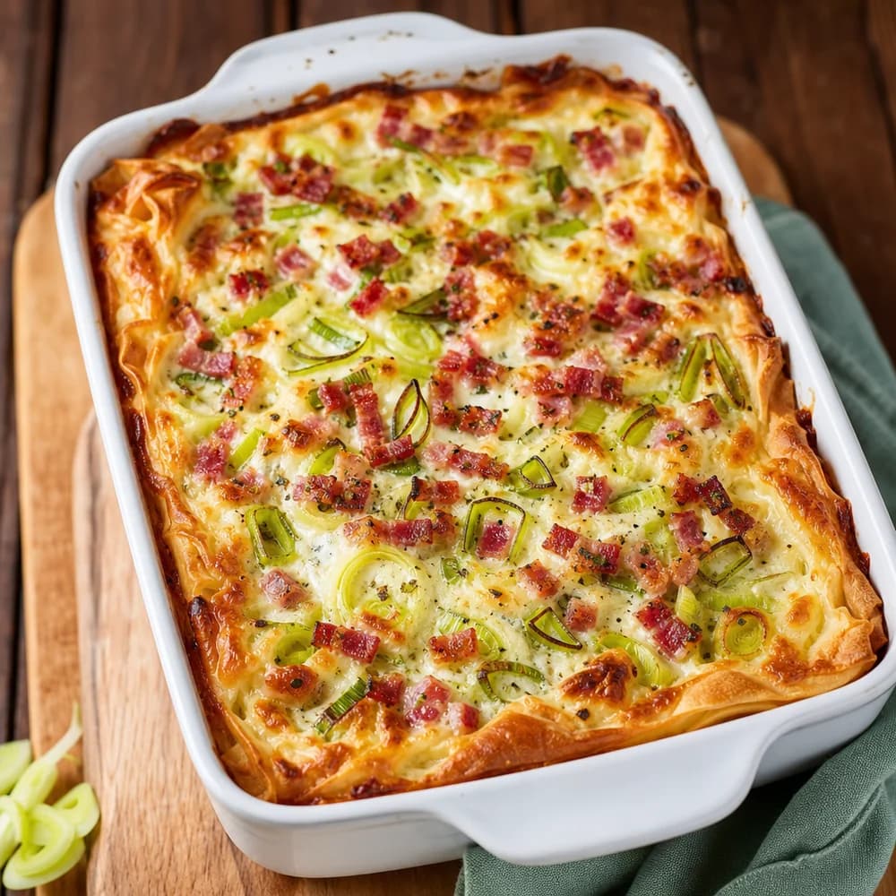 Hearty Flammkuchen Casserole with Leek and Bacon