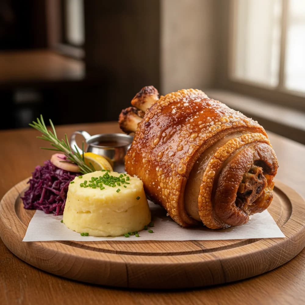 Crispy Bavarian Pork Shank with Dark Beer Sauce