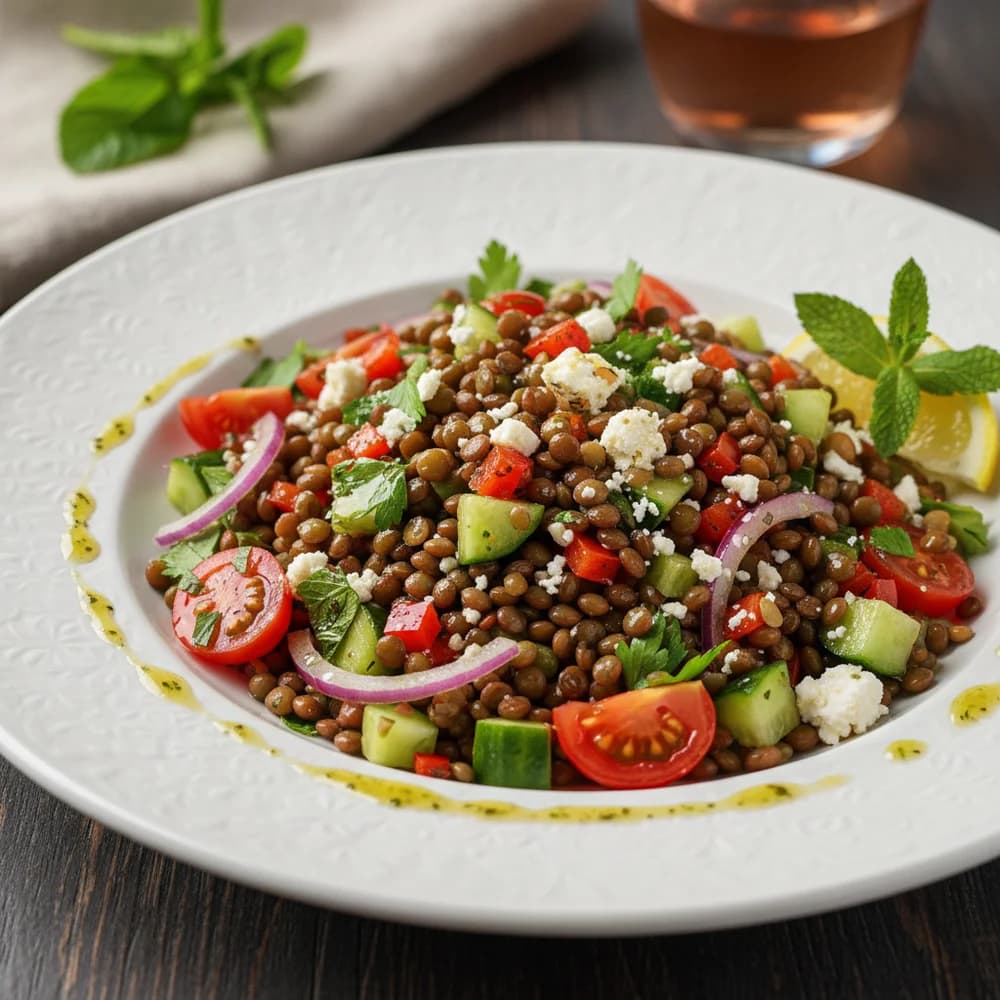 Mediterranean Beluga Lentil Salad with Fresh Vegetables