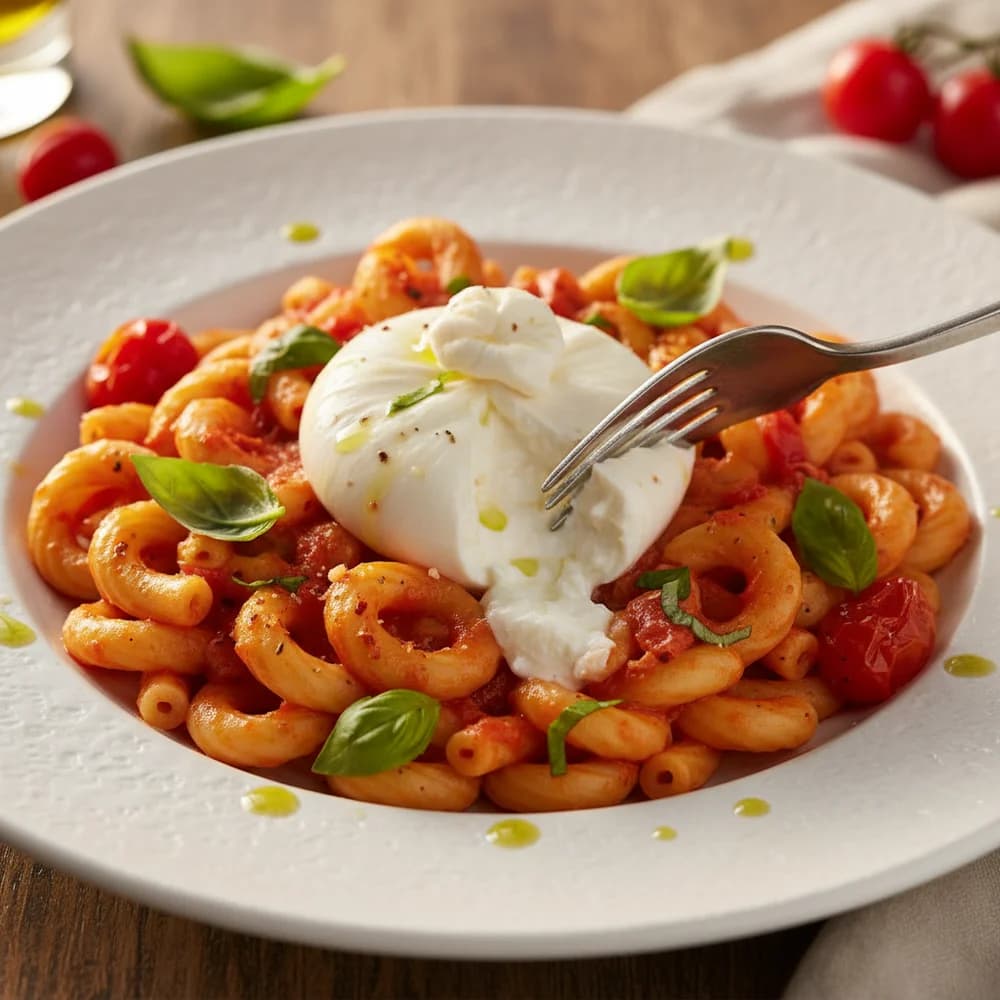 Pasta with Creamy Burrata and Sun-Kissed Tomatoes