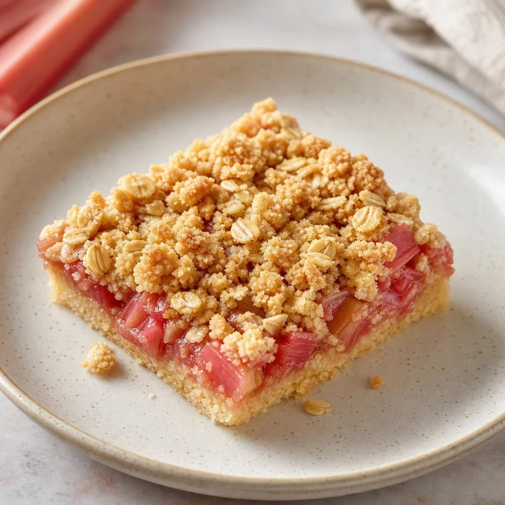 Rhubarb Crumble Bars with Oat Streusel