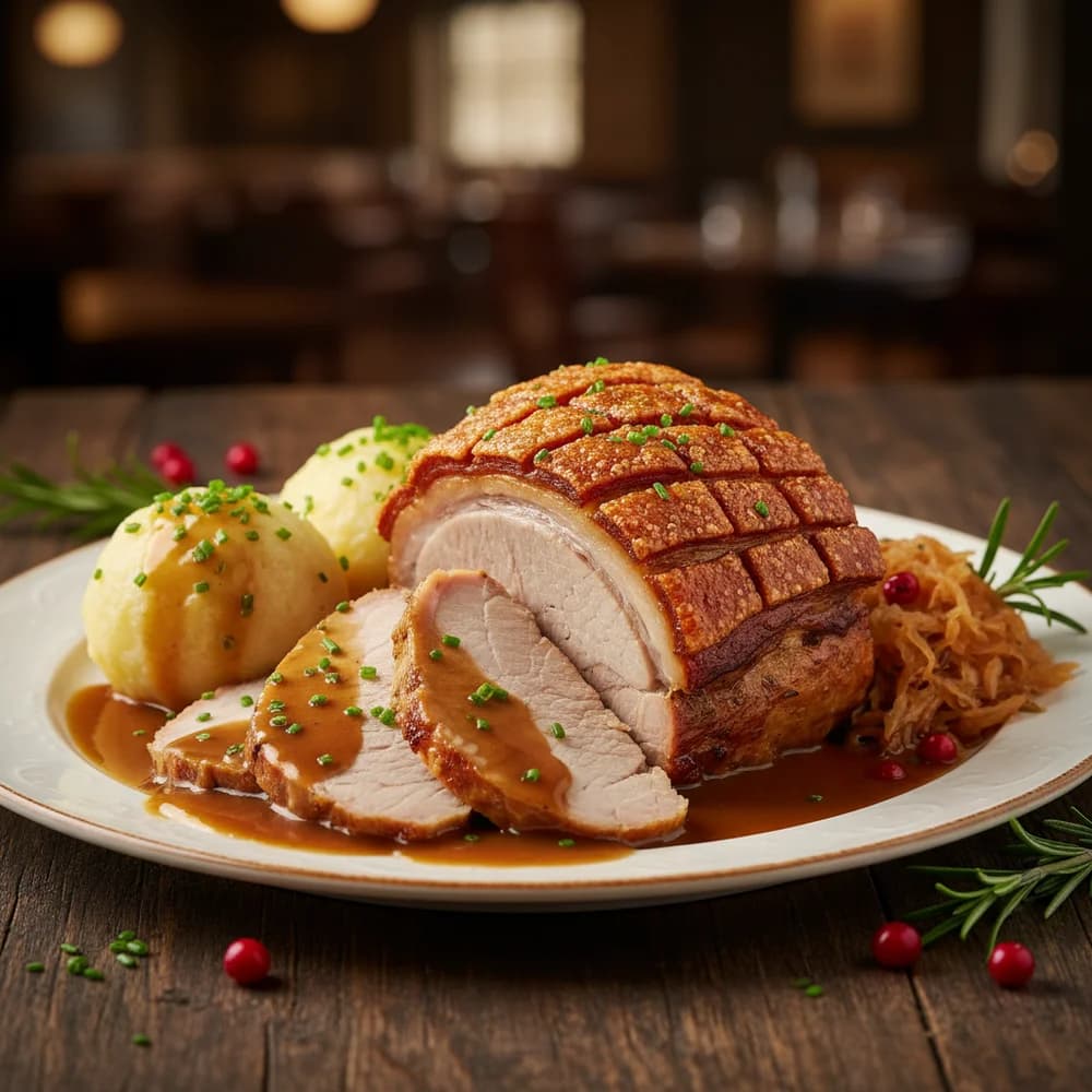 Juicy Bavarian-Style Pork Roast with Crispy Crackling