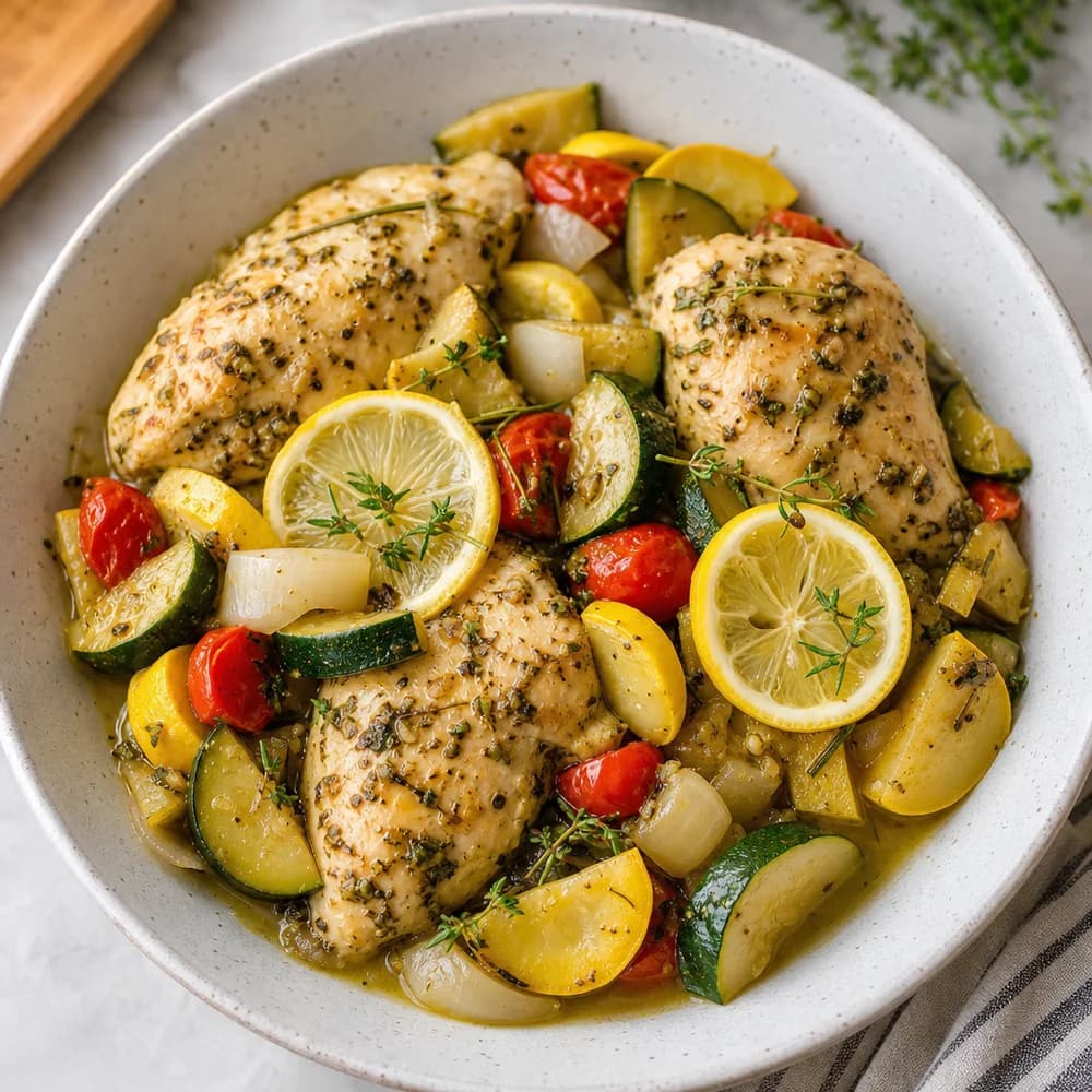Slow Cooker Lemon Herb Chicken with Summer Vegetables