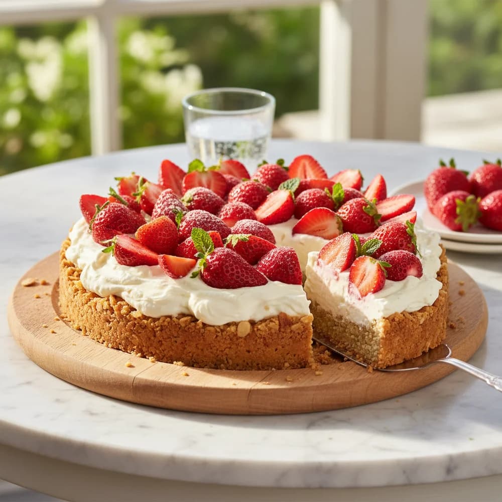 Summer Strawberry Cream Cheese Tart with Almond Crust