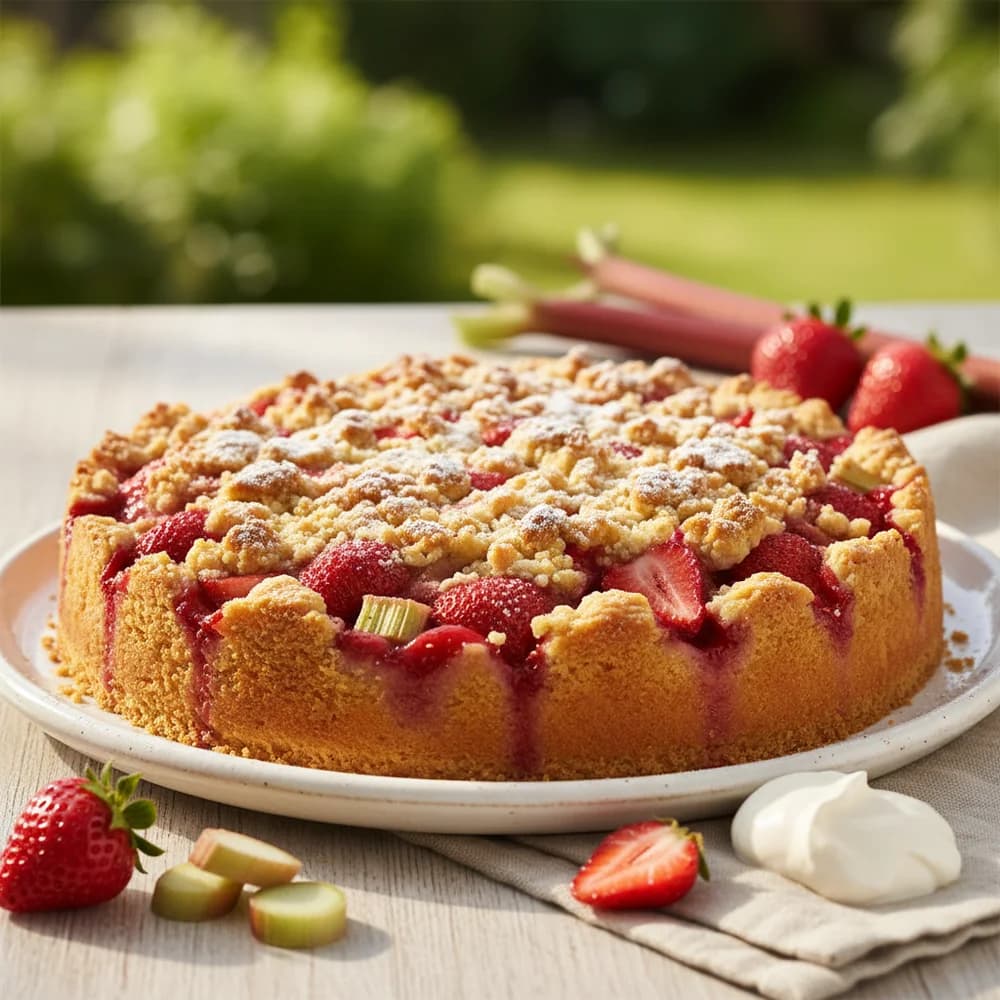Sun-Kissed Strawberry Rhubarb Pie with Crispy Crumbles