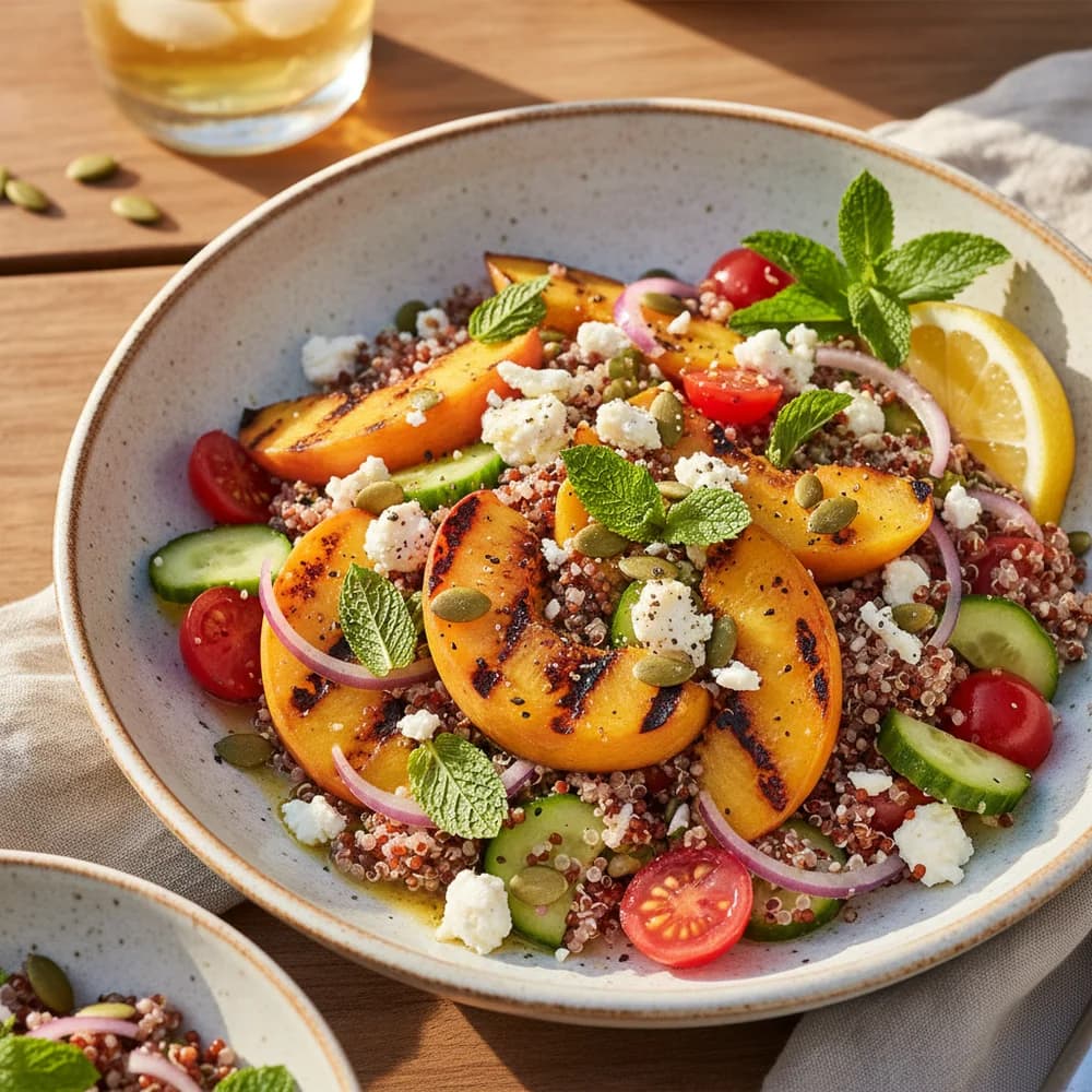 Sun-Kissed Quinoa Salad with Grilled Peach and Mint
