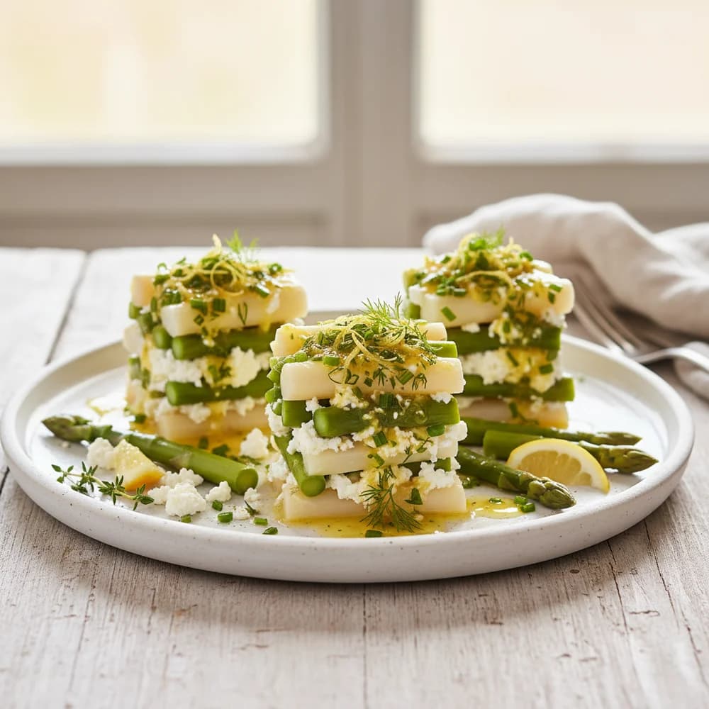 Asparagus Feta Stacks with Lemon Herb Vinaigrette