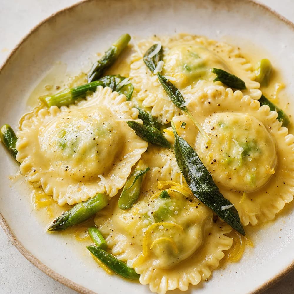 Asparagus Ravioli with Lemon Ricotta and Sage Butter