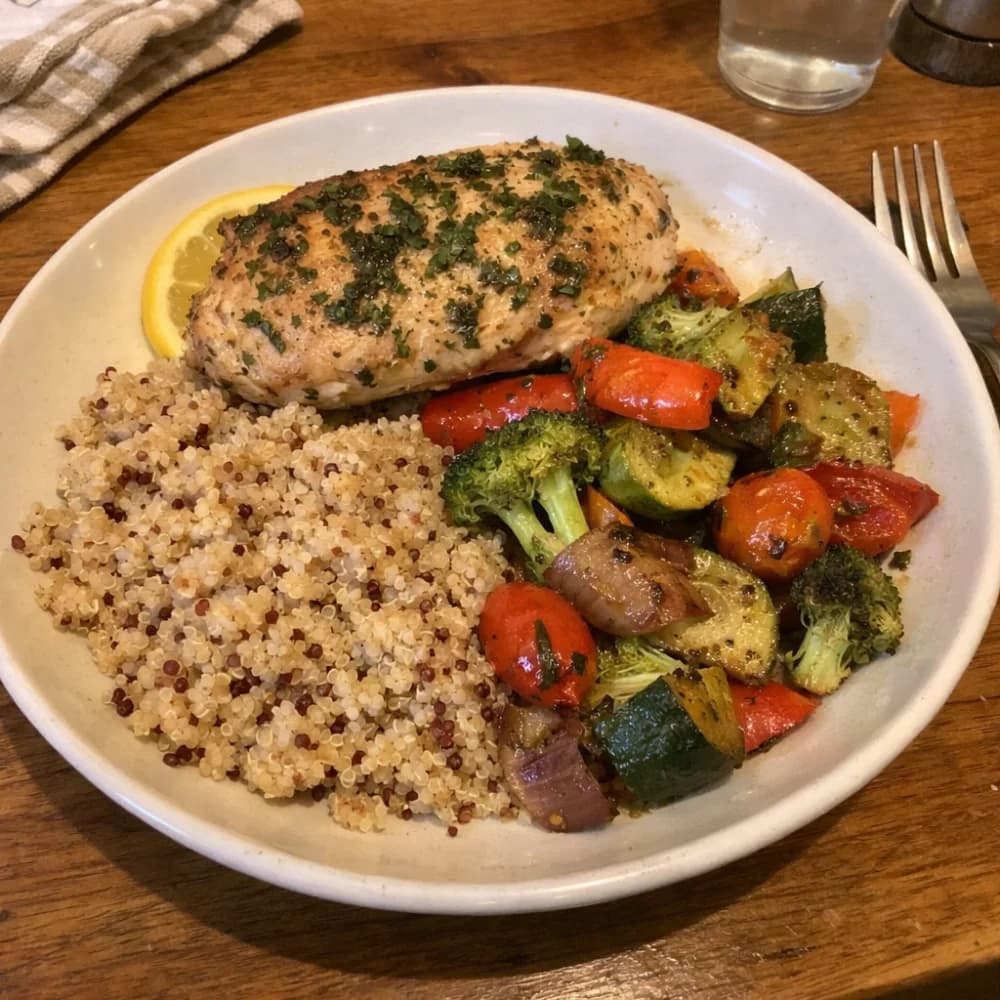 Lemon-Herb Chicken Breast with Quinoa and Roasted Vegetables